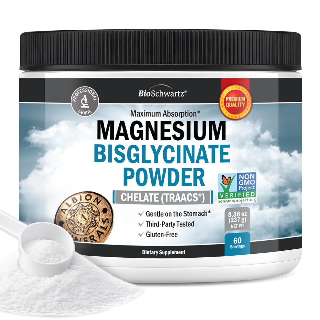 Magnesium Bisglycinate Powder Chelated Supplement - High Absorption Magnesium Glycinate Powder Supplement for Women and Men - Sleep, Muscle, Bone & Joint Support - Non-GMO Chelate - 237g, 60 Servings