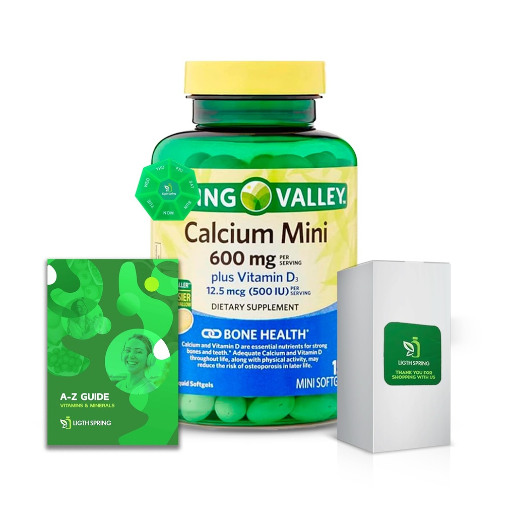 Calcium 600mg Plus Vitamin D3, 150 Mini Softgels with Exclusive Vitamins & Minerals - A to Z - Better Ligth&Spring Guide