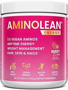 AminoLean poudre de pré-entraînement, Amino énergie avec caféine naturelle du thé vert, acides aminés véganes BCAA, chaux de cerise (25 Serv)