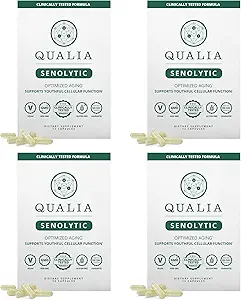 Qualia Life Sciences Qualia Senolytic Ultimate Formula for Enhanced Cell Repair&Rejuvening 2-Day Aging&Longevity Support Regimen w. Fisetin,Quercetin, Piperlongumine,Senactiv,Curcumin(Pack mit 4)