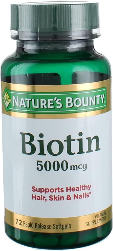Biotine Super Potentielle de Bounty de la nature 5000mcg - 72 softgels (paquet de 2)
