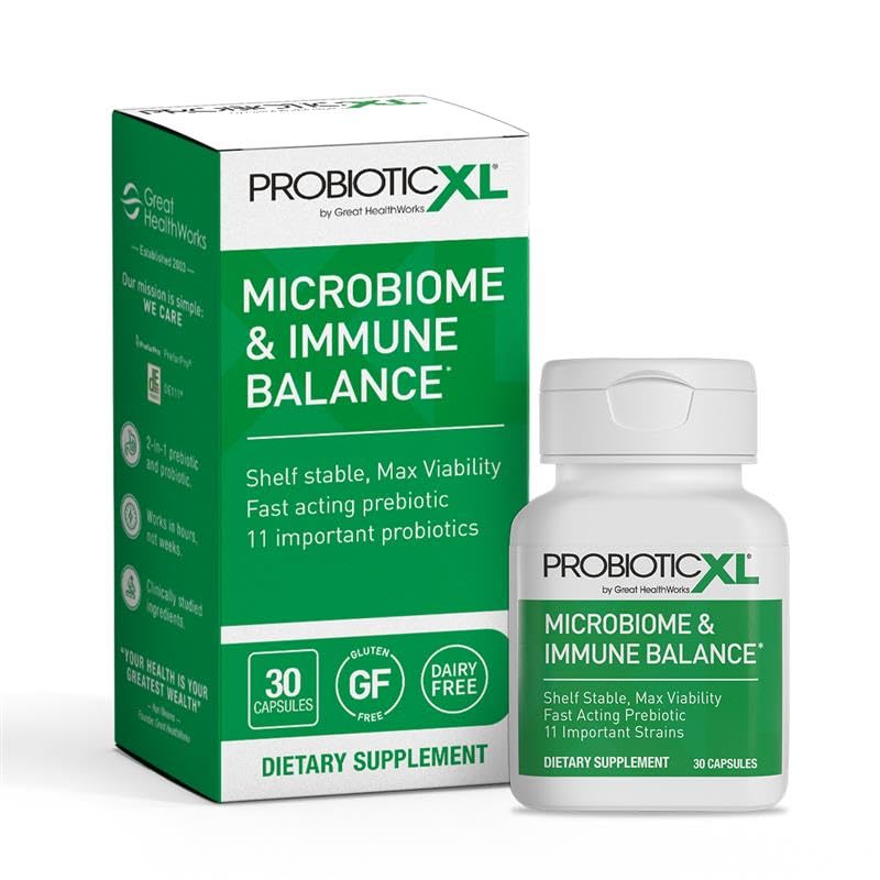 OmegaXL ProbioticXL - Probiotique et prébiotique, plateau stable - Mélanger 11 souches - Promouvoir la croissance saine de la fleur de Gut, 12,5 milliards CFU - Non-OGM, sans gluten - 30 capsules de légumes