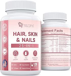 Capelli e Unghie Vitamine con Biotina, Collage & Acido Ialuronico, Supporta la crescita sana dei capelli, Unghie forti e pelle brillante, Integratore Biotina con Vitamine A, C, D3, E, B Complex & Minerals
