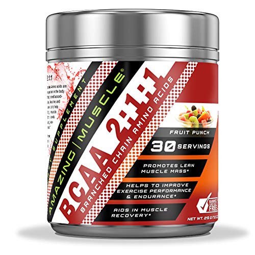 Erstaunliche Muskel BCAA 2:1 Verzweigte Aminoketten Säure Ergänzung | 6.000 Mg pro Servieren | Frucht Punch Flavor | 30 Servierungen