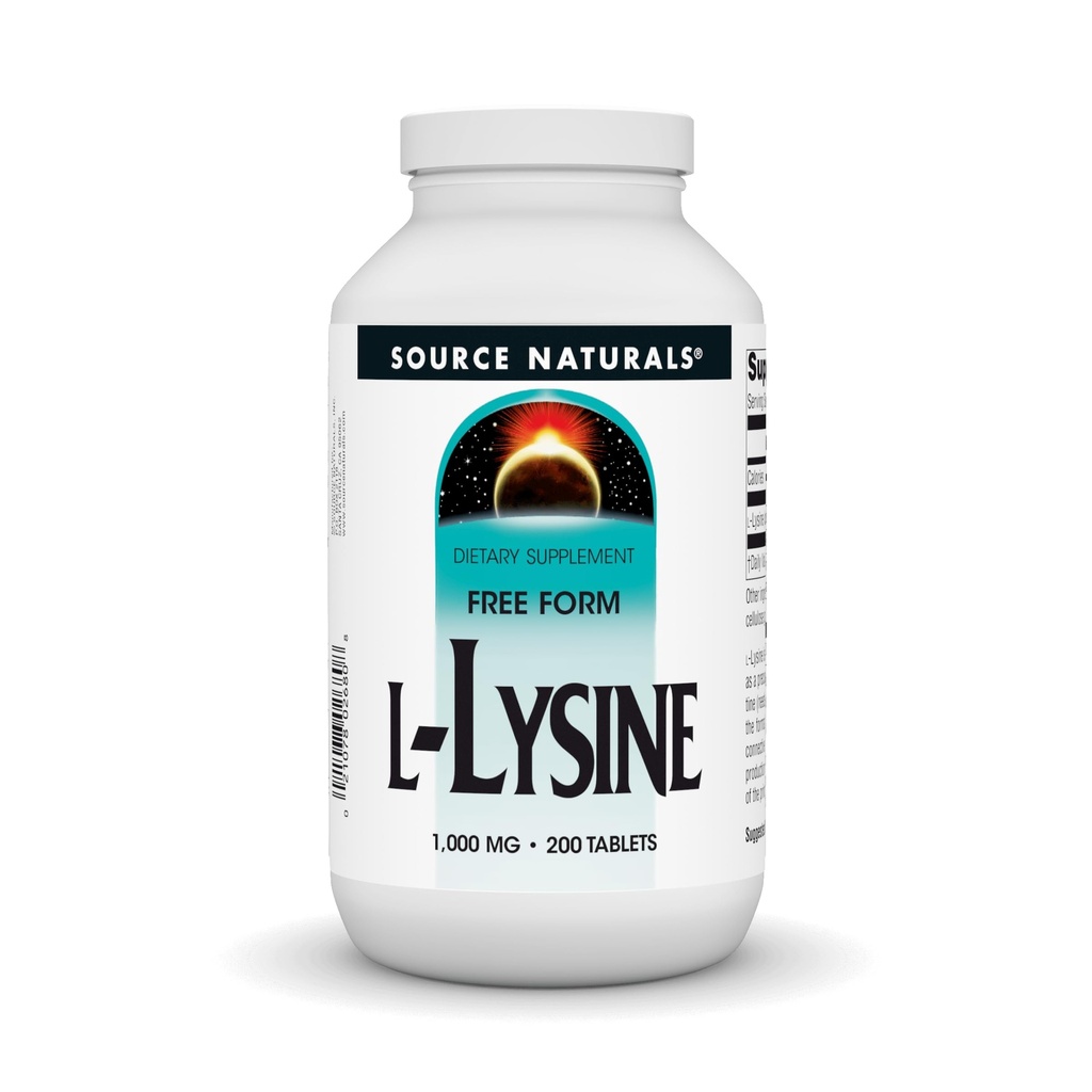 Quelle Naturals L-Lysine freie Form, 1000 mg - Aminosäure Ergänzung unterstützt Energiebildung & Collagen - 200 Tabletten