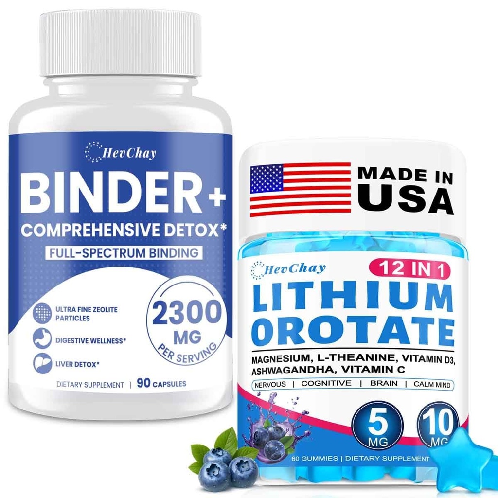 2300MG Detox Binder Capsules + Lithium Orotate Gummies Bundle | Liver Gut Cleanse & Cognitive Tension Support for Adults
