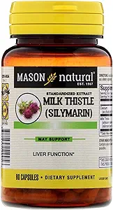 MASON NATURAL Milchdistel (80% Silymarin Extrakt) mit Kalzium - unterstützt Gesundheit Liver Funktion, Sauber und Detox, 60 Kapseln