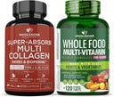 Totale benessere Super-Absorb Multi Collagen Pillole (Tipo I II III V X) Erbe organiche e Bioperine + Intero Cibo Multivitamina per le donne - Naturale Multi Vitamine, Minerali, Estratti organici Bundle