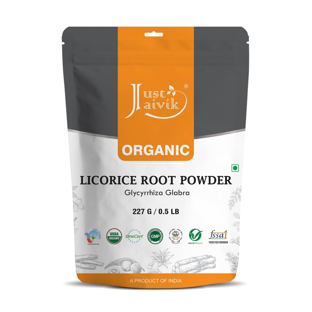 Polvere di radice di liquirizia organica di Jaivik 100% - 227 gm / 0,5 lb Mulethi | Glabra di glicirrhiza/Yastimadu | May Enhance Gut, Respiratory & Digestive Wellness | USDA Organic Certified Herb