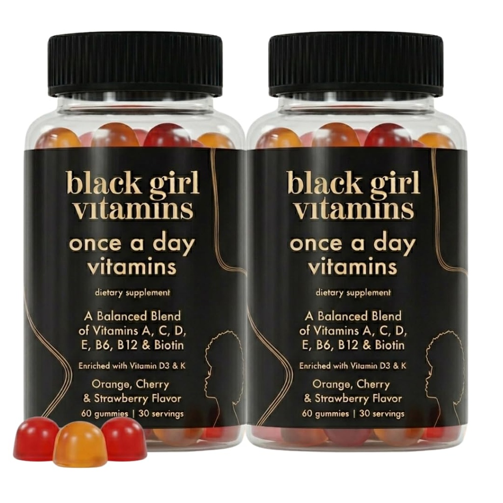 Black Girl Vitamins Once a Day - Womens Multivitamin Gummy - Vitamin A, B, C, E and Zinc. Multivitamin for Women, Immune Support. Vegan, Gluten-Free. Made in The USA (60 Day Supply, Strawberry)