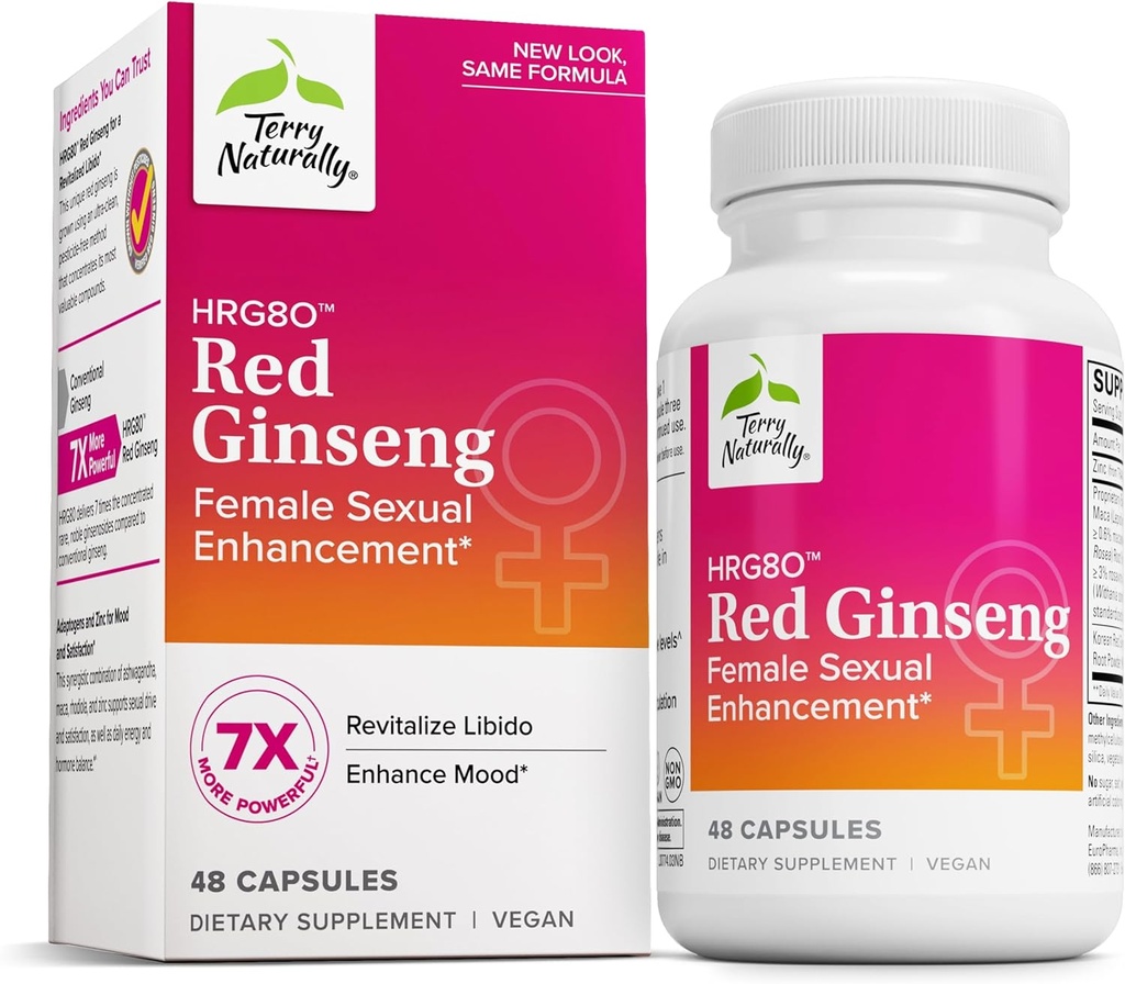 Terry naturalmente HRG80 Red Ginseng Female Sexual Enhancement - Integratore alimentare per la Circolazione, Endurance & Energy Support - Supporto vitale con Ashwagandha, Red Ginseng & Zinc - 48 Capsule