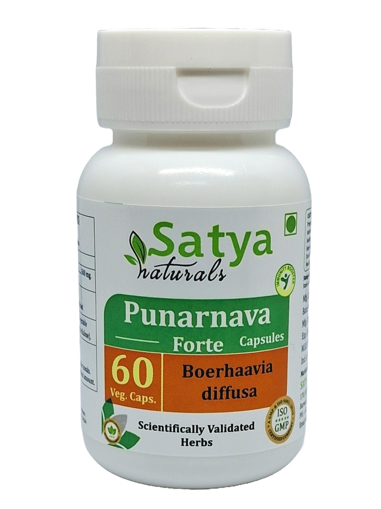 Punarnava Forte Capsule 500 mg. 60 Veg. Capsule | Punarnava (Boerhaavia Diffusa) Estratto di capsule per uomini e donne | Ayurvedic Herbal Supplement/Rimedies | 10:1 Forte (1 Bottiglia di 60 capsule)