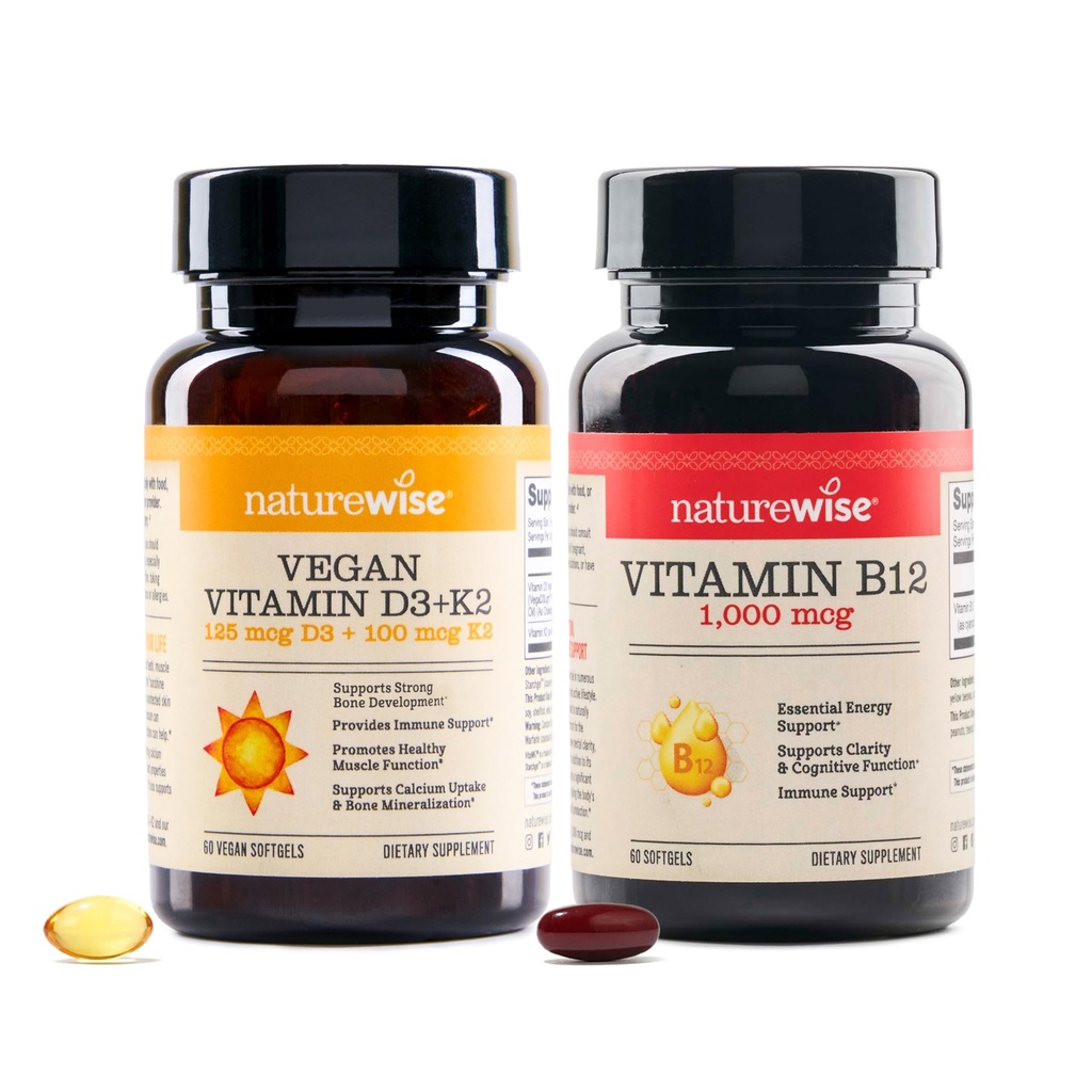 NatureWise [1 Vegan Vitamin D3 5000IU + K2 Organic Olive Oil - 60 Softgels[60-Day Supply] + [1] Vitamin B12 1000 mcg - Gluten-Free, Non-GMO - 60 Softgels[60-Day Supply]