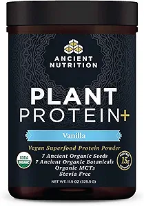 Ancient Nutrition Bio Pflanzenprotein +, Vegan Pflanzen basiertes Proteinpulver, Vanille, Formuliert von Dr. Josh Axe, Dairy-Free, Glutenfrei, Non-GMO, Kein Zucker hinzugefügt, Paleo Friendly Supplement 11.5 oz
