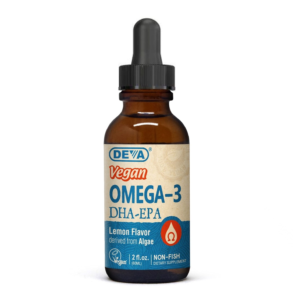 DEVA Vegan Omega-3 Liquid DHA - EPA, Non Pesce da Alghe, Limone Flavor, 2 once
