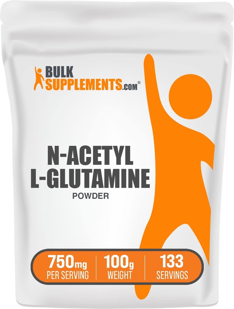 BulkSupplements.com Poudre de N-acétyl L-glutamine - Supplément de glutamine, L Poudre de glutamine, Gut Health & Recovery - Sans gluten, 750mg par portion, 100g (3.5 oz) (paquet de 1)