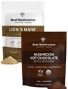 Echte Pilze Heiße Schokoladenmischung (15 Portionen) und Lion’s Mane (60 Servierungen) Pulver Bundle - Pilzpulver-Ergänzung für tägliche Immunität und Kognition Unterstützung - Glutenfrei, Non-GMO, Vegan