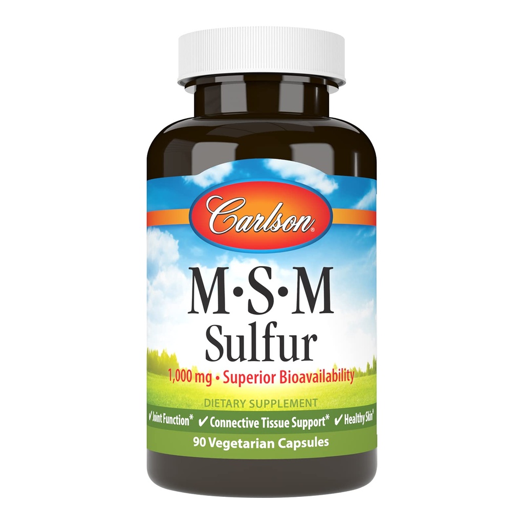 Carlson - M-S-M Sulfur, 1000 mg Superior Bioavailability, Joint Function, Connective Tissue Support & Healthy Skin, 90 Vegetarian Capsules