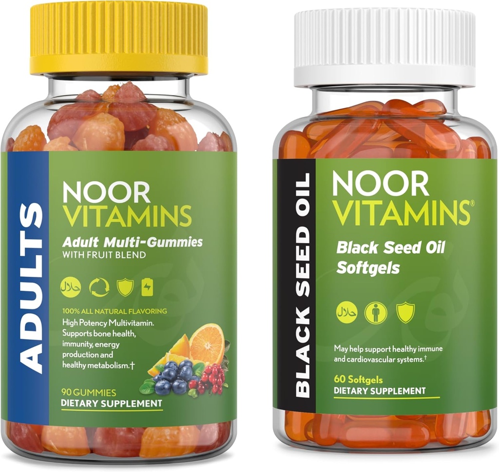 Noor Vitamine Erwachsene Multivitamin Gummy und schwarze Samen Öl Bundle