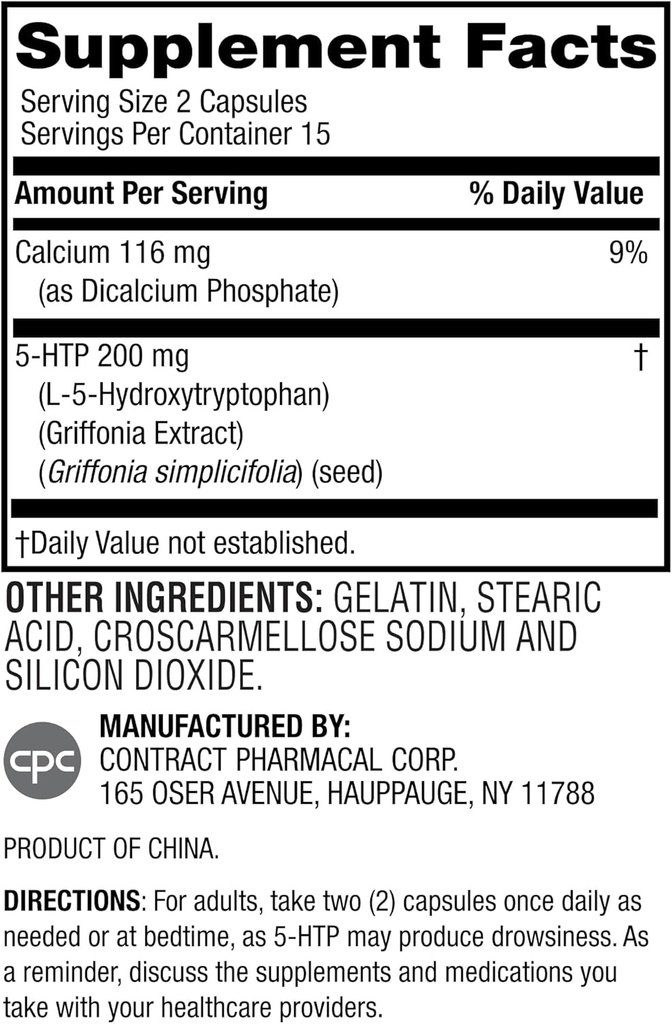 Splendeur de la Terre Supplément 5-HTP pour les hommes et les femmes, pas de conservateurs artificiels Couleur ou saveur Non-OGM 100 MG