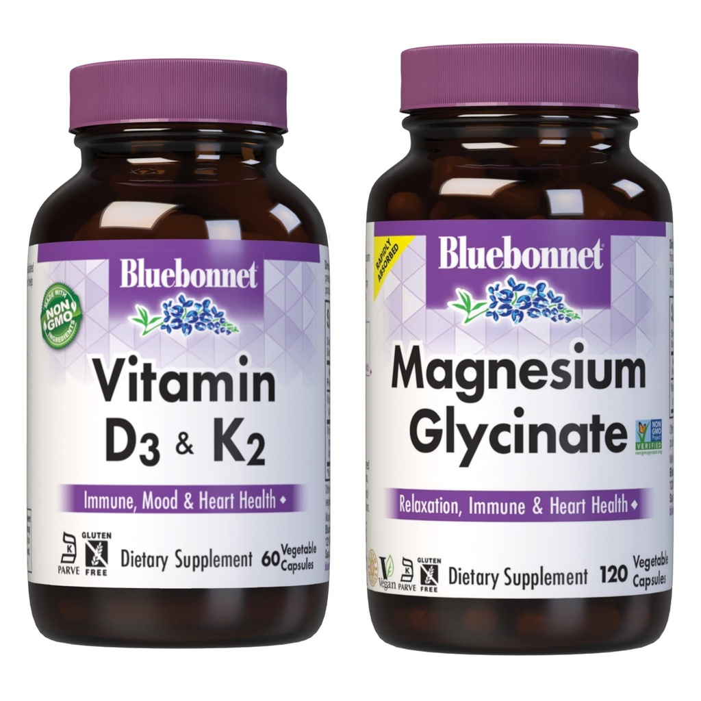 BlueBonnet Nutrition Vitamin D3 und K2, und Magnesium Glycinat Gemüse Kapseln Bundle