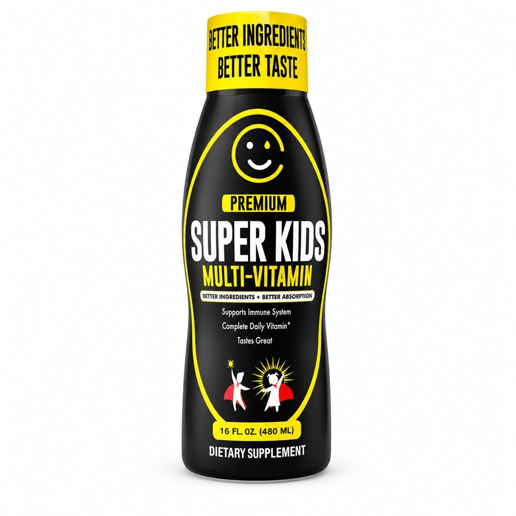 Super Kids Multivitamin Liquid – Sugar Free Daily Vitamin for Kids, 15+ Vitamins & Minerals, Supports Immune Health, Energy & Growth, No Pills or Gummies, Fruit Flavor, 32 Servings, 16 fl oz