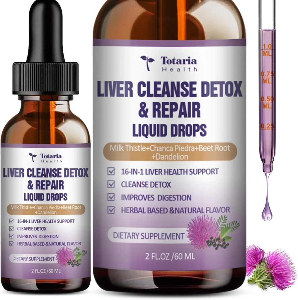 Leberreiniger-Reparaturflüssigkeit,1100mg Milchdistel-Ergänzung Dandelion Root und 16+ Kräuter für Leberunterstützung Active Liver Health Formula No Sugar Vegan Non-GMO und All-Natural