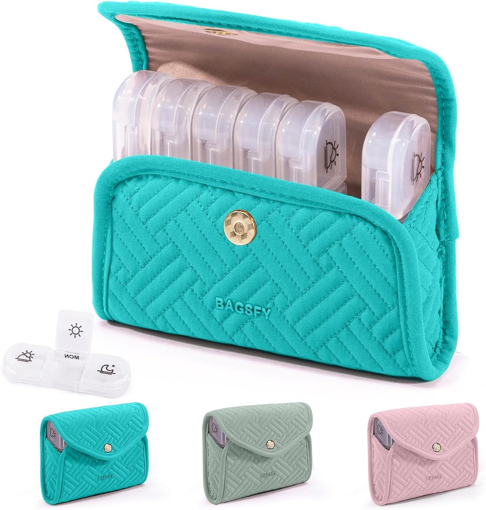 BAGSFY Weekly Pill Organizer 3 Mal am Tag in einem niedlichen Stoff Pille Fall, Medizin Pill Organizer, Pille Box, tragbare Reise Pille Fall, Pille Container für Medikamente, Vitamine, Fischöle, Ergänzungen