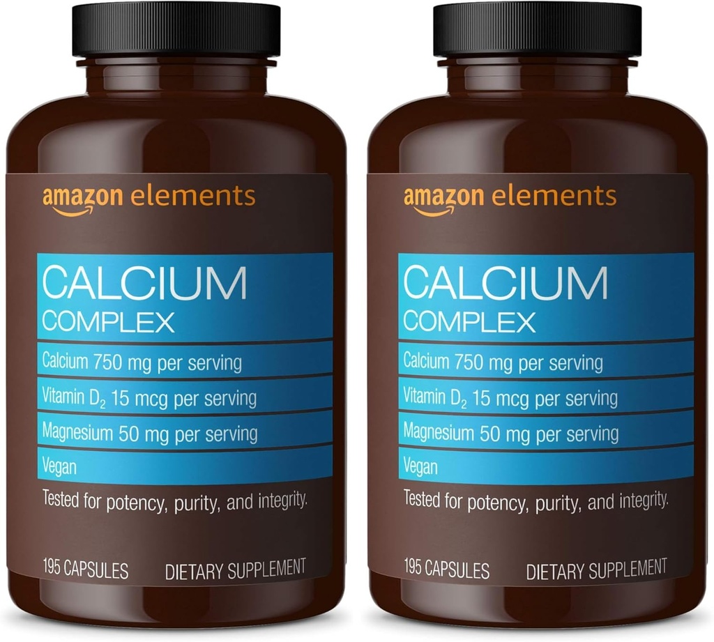 Elementi Calcium Complex con vitamina D, 250 mg di calcio (3 per porzione), Vegan, 195 capsule (Packaging May Vary), Supporta le ossa forti e la salute immunitaria (Pack of 2)