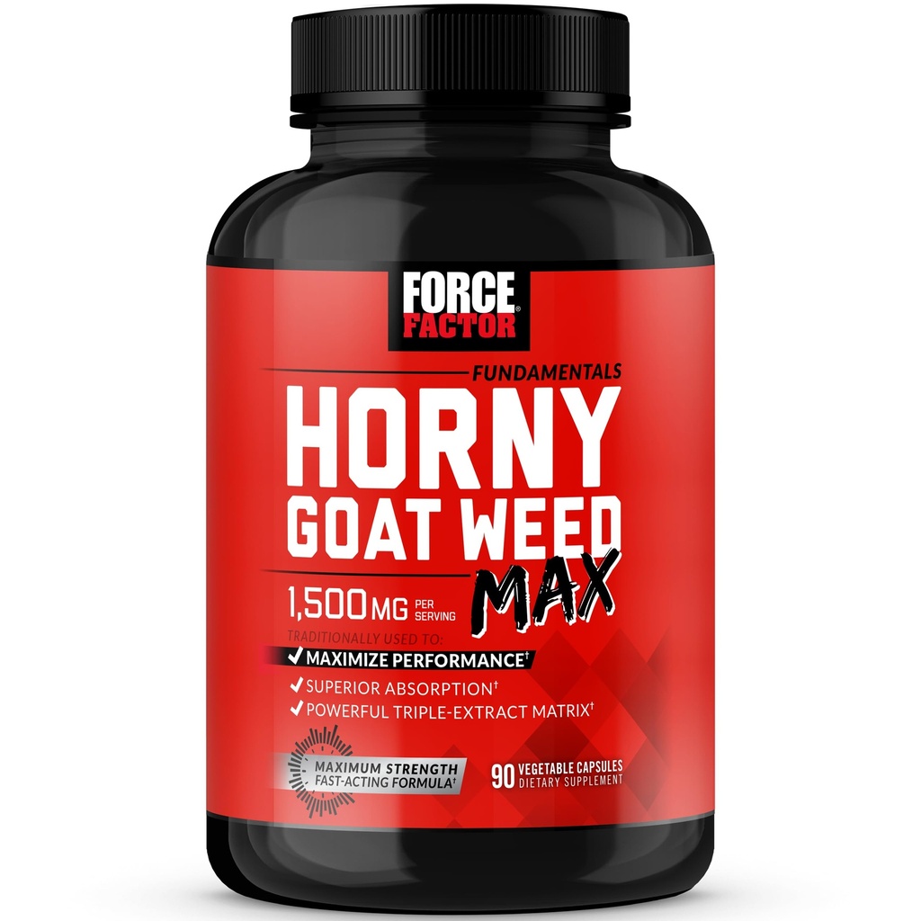 FORCE FACTOR Horny Goat Weed Max, Horny Goat Weed für Männer und Frauen Maximierung Leistung und Antrieb, Triple-Extrakt HGW Horny Goat Weed Kräuterergänzung, 1500mg, 90 Kapseln