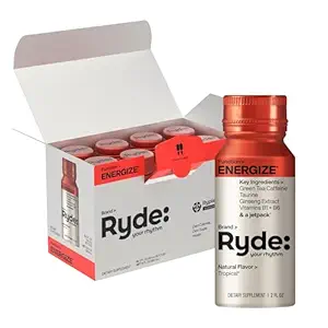 Ryde: Energize Shot | Tropical Flavor | Green Tea Caffeine, Taurine, Ginseng Extract & B Vitamine | 0 Kalorien, 0 Zucker | 2 FL OZ Schüsse | Erhöht Energie* (8 Packung)