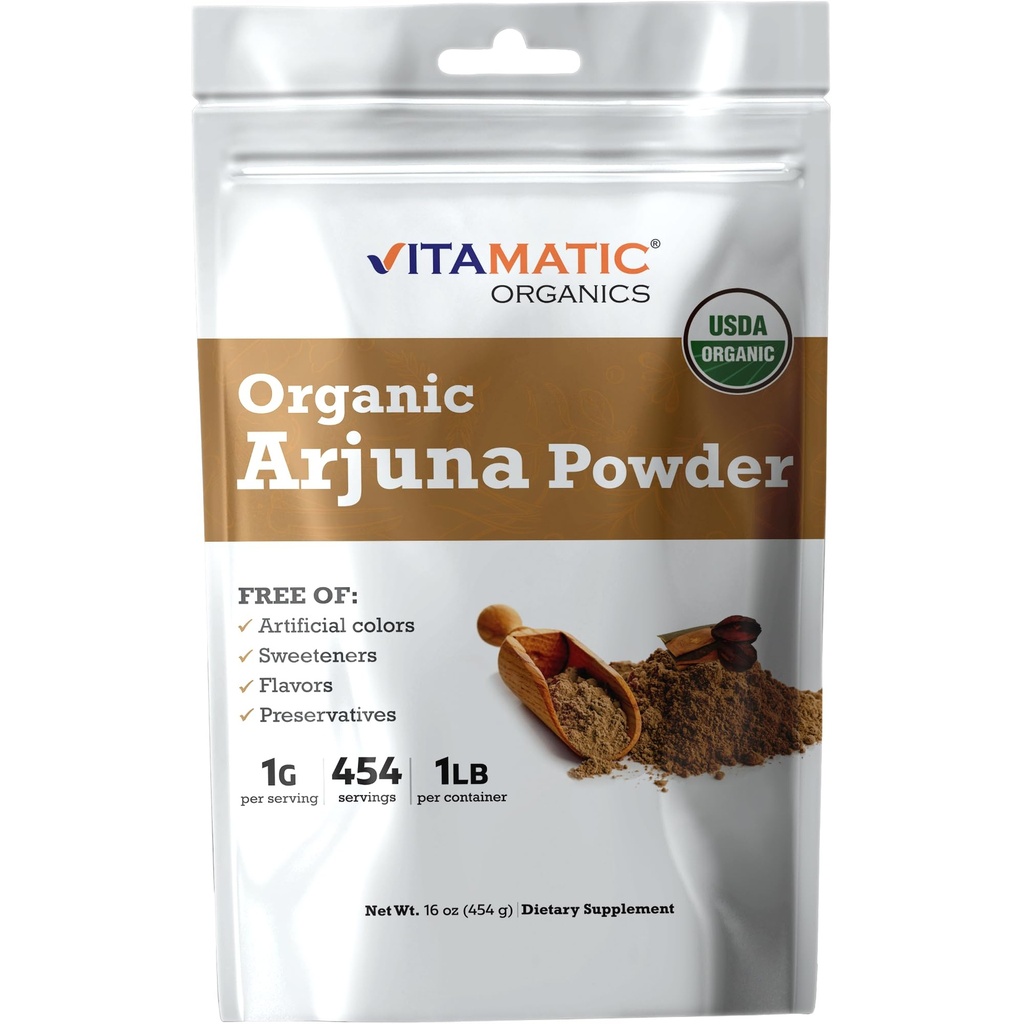 Vitamatic Certificata USDA Organic Arjuna Bark Powder – 1 lb (16 oz) Pure Terminalia Arjuna Bark | Supporta la salute del cuore, la circolazione & Stress