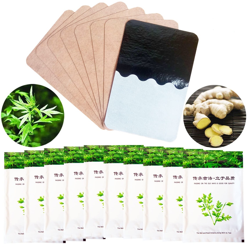 100Pcs Mugwort Ginger Patch for Pain, 艾灸贴 Pure Nature Moxa Sticker Chinese Traditional Herbal Paste Pads for Foot Neck, Shoulder, Waist, Feet, Joint, Hand Seniors Gift, 12 * 8cm, Pack of 10