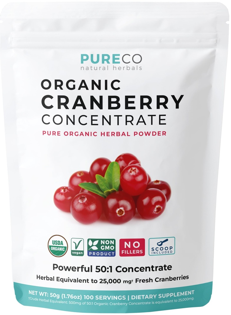 Concentrato di mirtillo organico USDA (50:1) Polvere - 500mg è equivalente a 25.000 mg di mirtilli freschi - per la pulizia del rene & UTI vitamine di supporto - Donne - Supplemento - 100 Serve - No Pillole