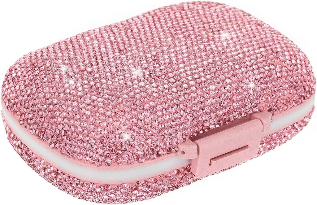 Cute Pill Organizer Small Bling Pill Case per Purse Medicine Contenitore di Vitamina Contenitore di Pillole Giornaliero per Donna Travel Medicine Kit(Pink)