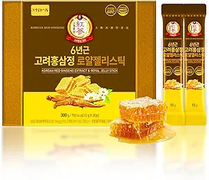 6-Jahr Korean Red Ginseng Extrakt & Royal Honey | 30 Sticks | Sweet Flavor | 70mg Ginseng, 15% Australian Honey | Energy, Focus, Fatigue, Immun Support | Tägliche Ergänzung für Männer & Frauen