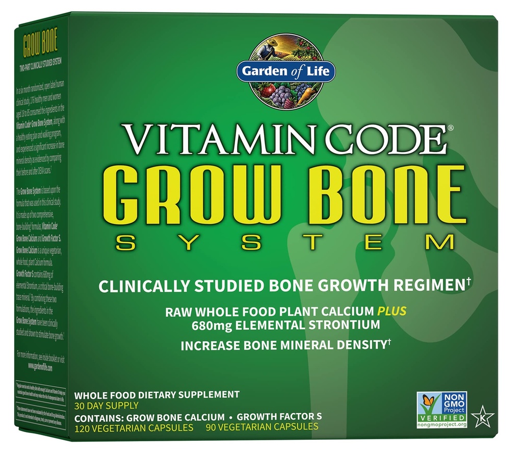 Garden of Life Calcium Supplement - Vitamin Code Grow Bone Made with Whole Foods, Strontium, Magnesium, K2 MK7, Vitamin D3 & C Plus Probiotics for Gut Health, 30 Day Supply (Pack of 6)