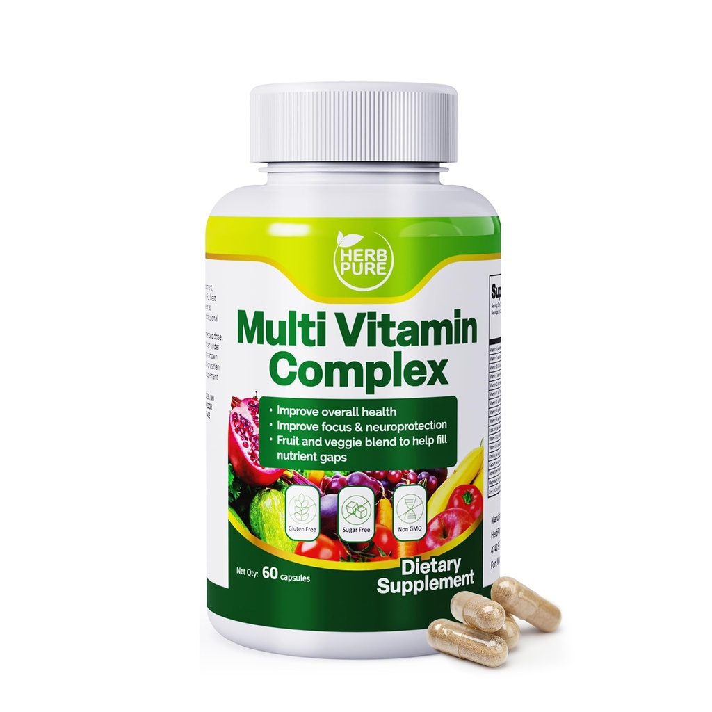 Multi Vitamin Complex Daily Multivitamins for Men and Women – 28 Essential Vitamins & Minerals with Active Vitamins, Superfood Blend, Alpha GPC – Made in USA, Non-GMO, 60 Capsules(1 Pack)