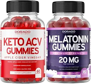 Gummies Keto ACV (60 comte) Formule avancée de perte de poids et Gummies Melatonin (180 comte) - Dissolve rapide Gummy Melatonin pour adultes avec une puissance élevée - Non OGM, supplément végétalien et fabriqué aux États-Unis