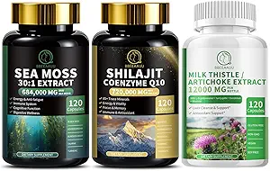 Sea Moss e Shilajit Bundle, Latte capsule Thistle per la pulizia del fegato Detox & Repair, Energia, Antiossidante, Supporto immunitario
