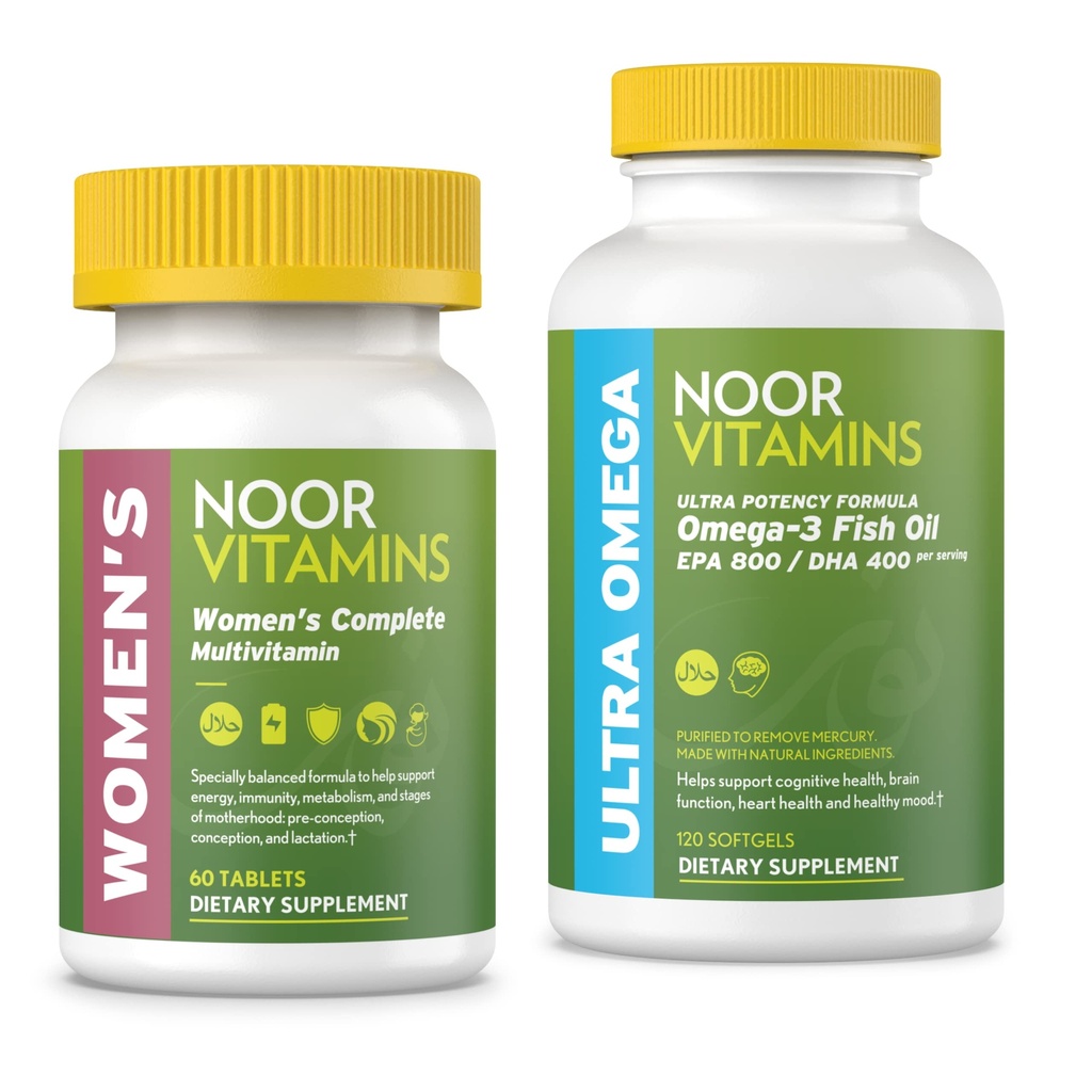 Noor Vitamine Frauen Multivitamin und Omega Fish Oil Supplement Bundle
