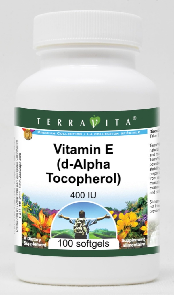 Terravita Vitamin E (d-Alpha Tocopherol) - 400 IU (100 softgels, ZIN: 428181)