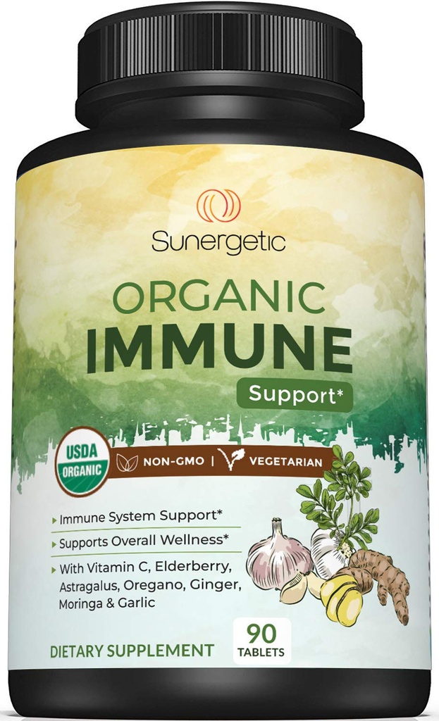 Supplément de soutien à l'Immune biologique de l'USDA – Supplément de santé à l'Immune biologique avec vitamine C, mûre aînée, astragale, origan, gingembre, moringa et ail – Support du système d'Immune biologique - 90 comprimés d'Immune