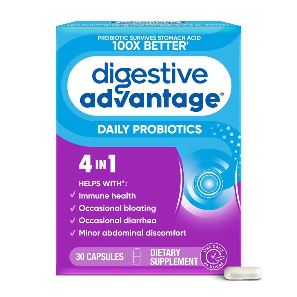 Capsule Probiotici giornalieri - Vantaggio Digestivo 30 Capsule, Sopravvissuti 100x Meglio, Meno Bloating, Calcio, Promuove la salute digestiva e la flora del fegato, multi