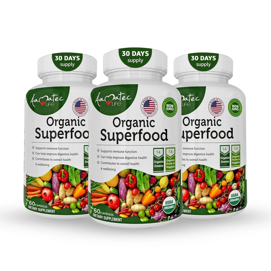 Bio Superfood Greens Fruits and Veggies Complex - beste Nahrungsergänzung mit 14 Greens &14 Obst & Gemüse mit Alfalfa Rich in Antioxidantien Bio Zutaten Non-GMO (180 Count Pack von 3)