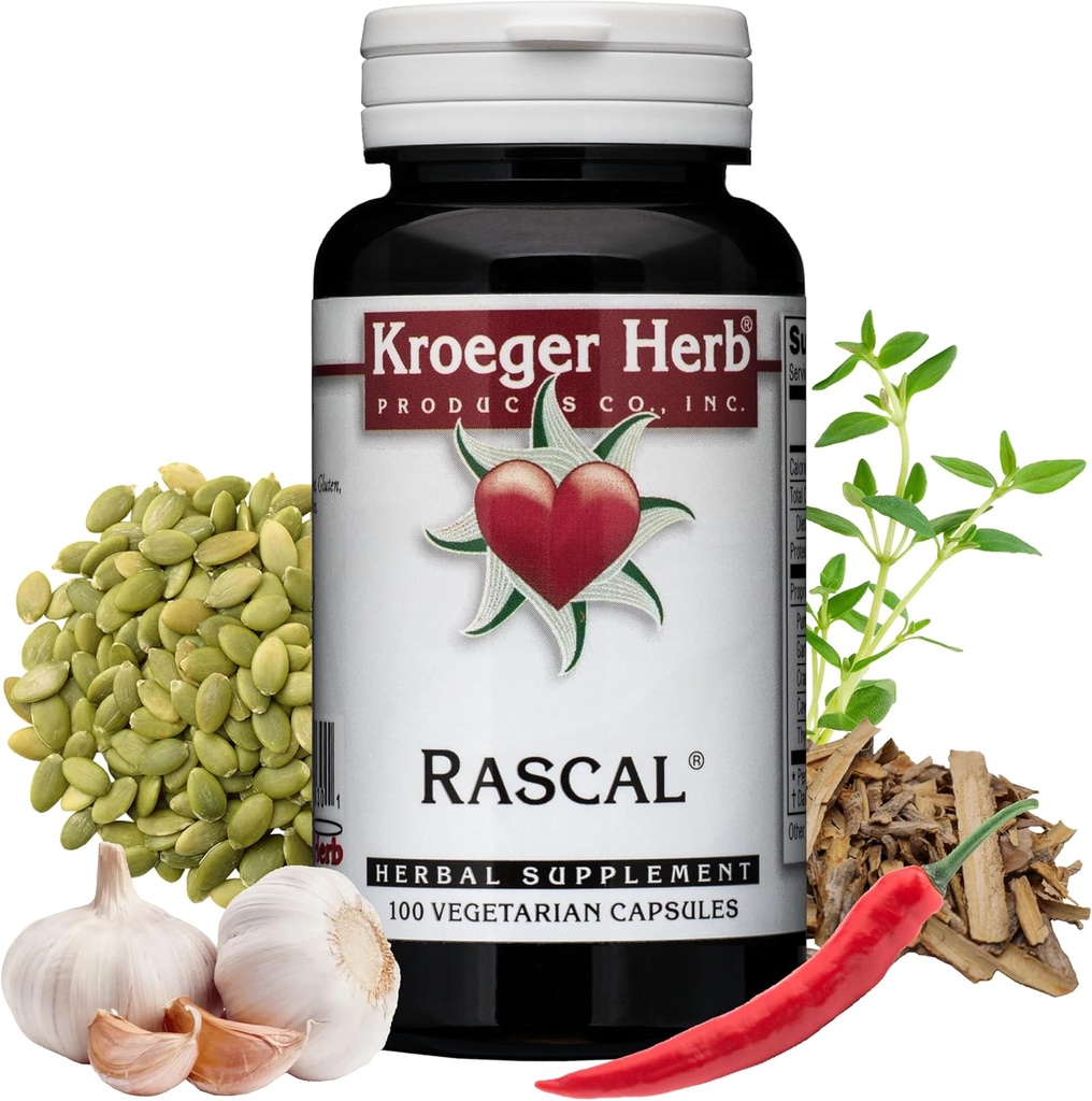 Prodotti Kroeger Herb, Rascal, Cleansing, Detox, Gut Health with Garlic, Cayenne, Pumpkin Seeds, Vegetariano, Non OGM, Gluten Free, No Preservatives, Healthy Microbial Balance, Made in USA