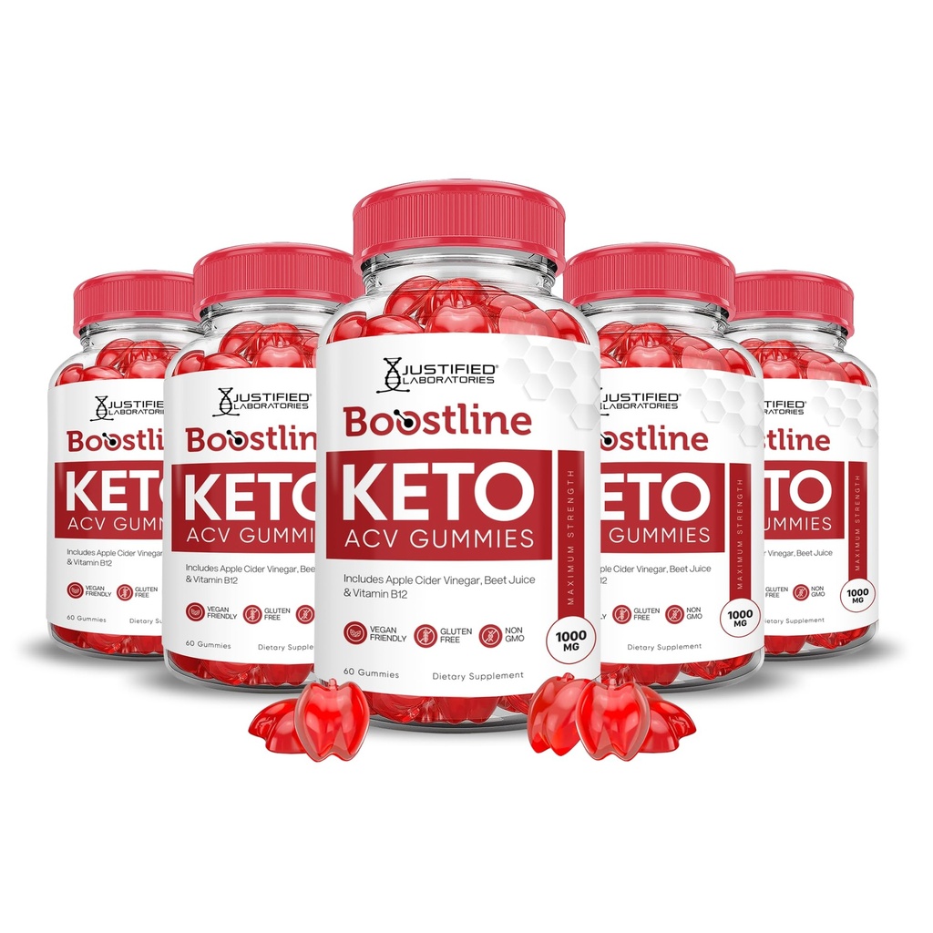 Justified Laboratories Boostline Keto ACV Gummies (1000 mg) - 60 Count, Pack of 5 - Formulated with Apple Cider Vinegar, Folate & Vitamin B12 - Non-GMO, Vegan, Gluten Free - 150 Servings