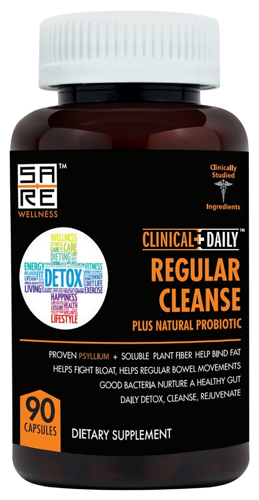 Clinical Daily Colon Cleanse Capsules - High Fiber Colon Broom with Psyllium Husk, Glucomannan, Bentonite, Aloe, Probiotics, Flaxseed, Lactobacillus - Effective Colon Cleanser for Regular Detox