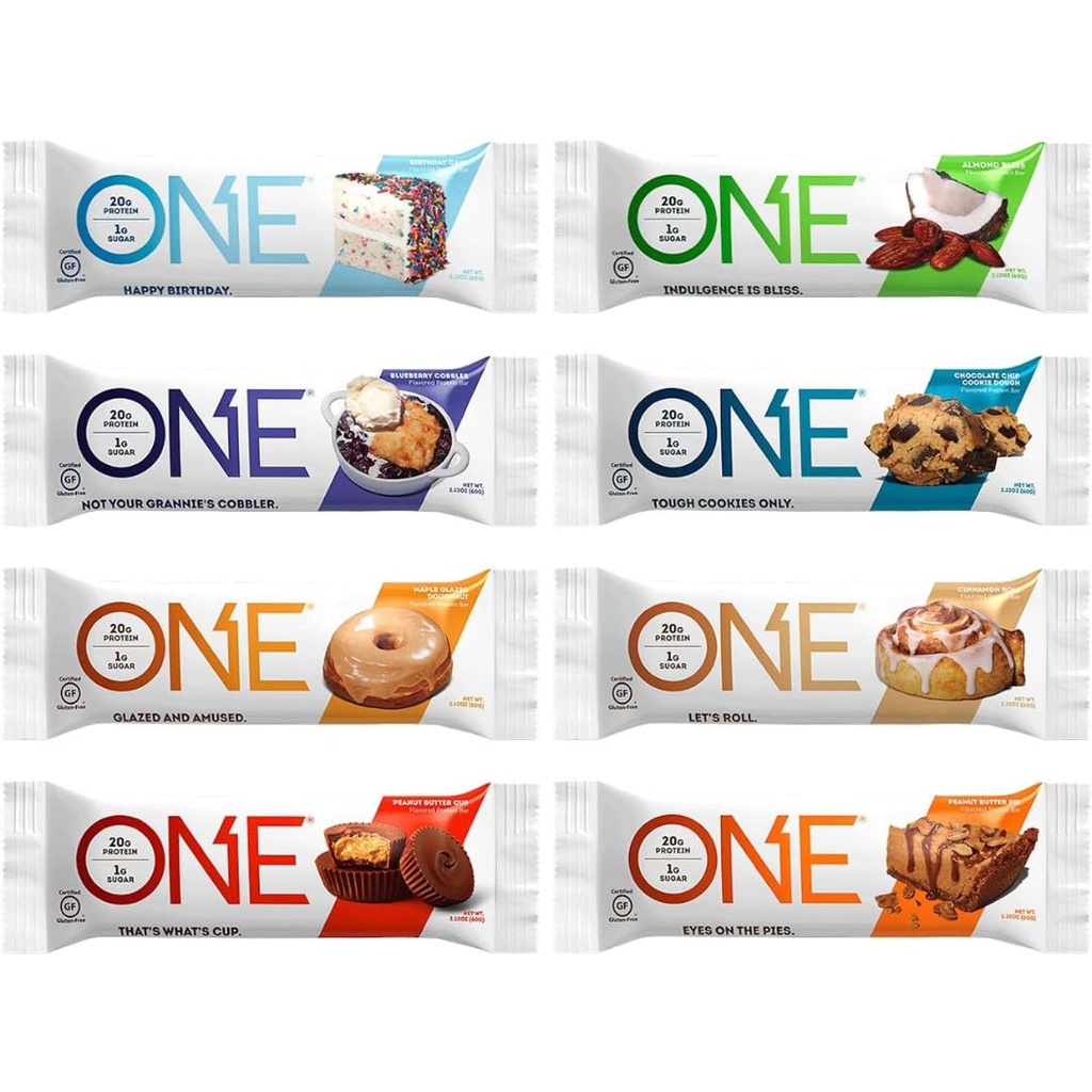 ONE Protein Bars, Sampler Variety Pack, Glutenfrei mit 20g Protein und 1g Zucker, Pantry Staples, 2.12 oz (8 Count)
