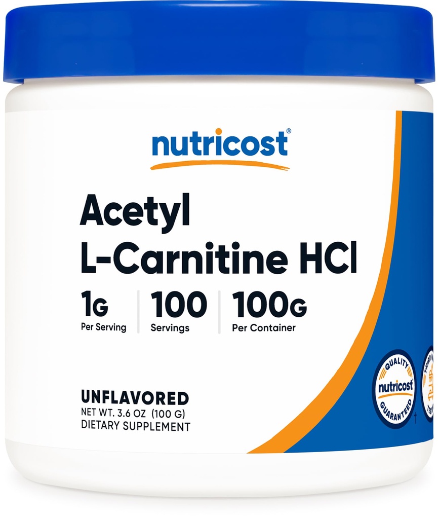Nutricost Acetyl L-Carnitine HCI (ALCAR) 100 Grams per Container - 1G Per Serving - Non-GMO, Gluten Free, Unflavored